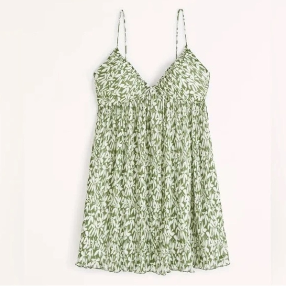 Abercrombie & Fitch Floral Babydoll Plisse Ruched Mini Dress Size Large Petite